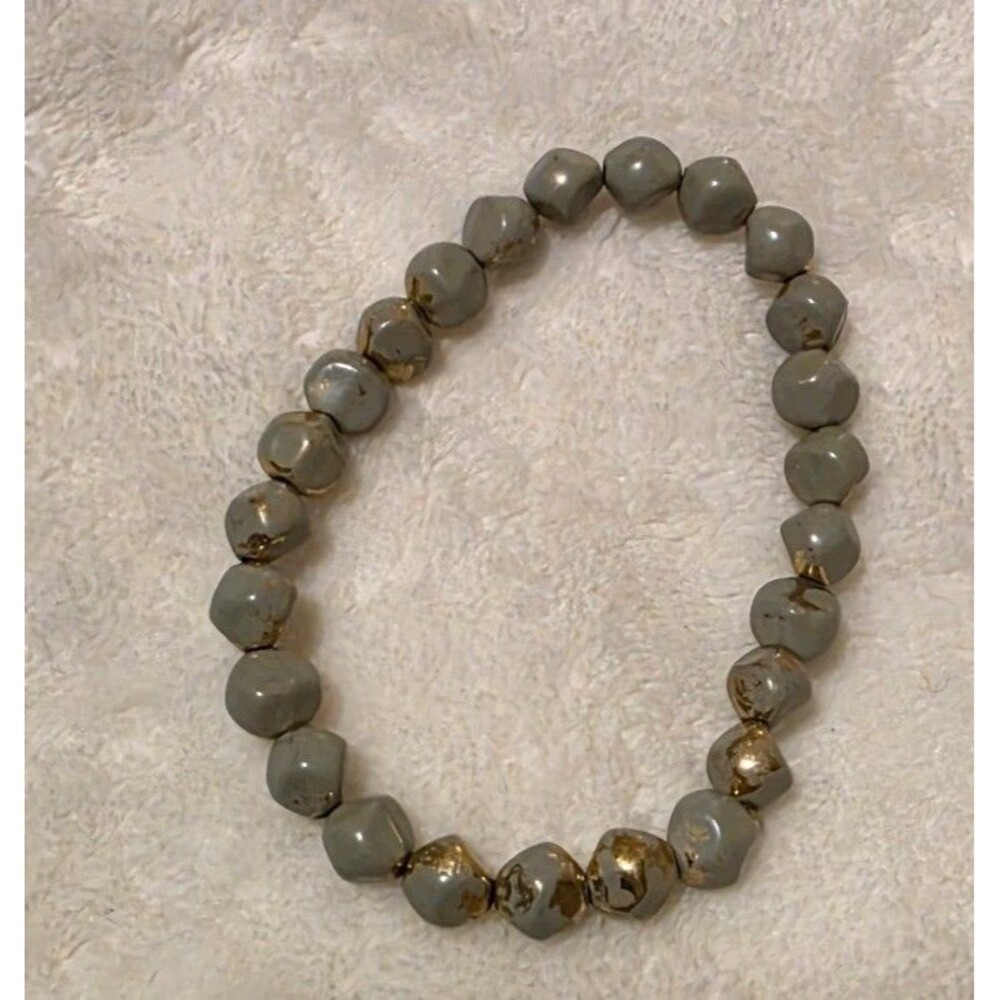 Marlyn Schiff Grey Tone Beaded Stretch Bracelet with Gold Tone Highlights